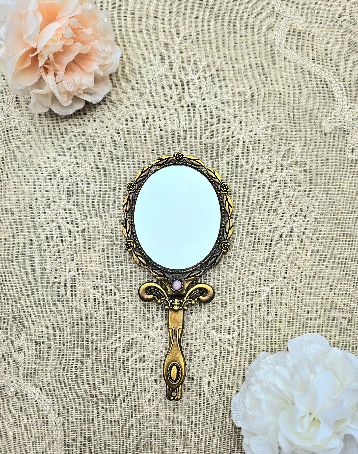 Handmade Vintage Embroidered Oval Mirror