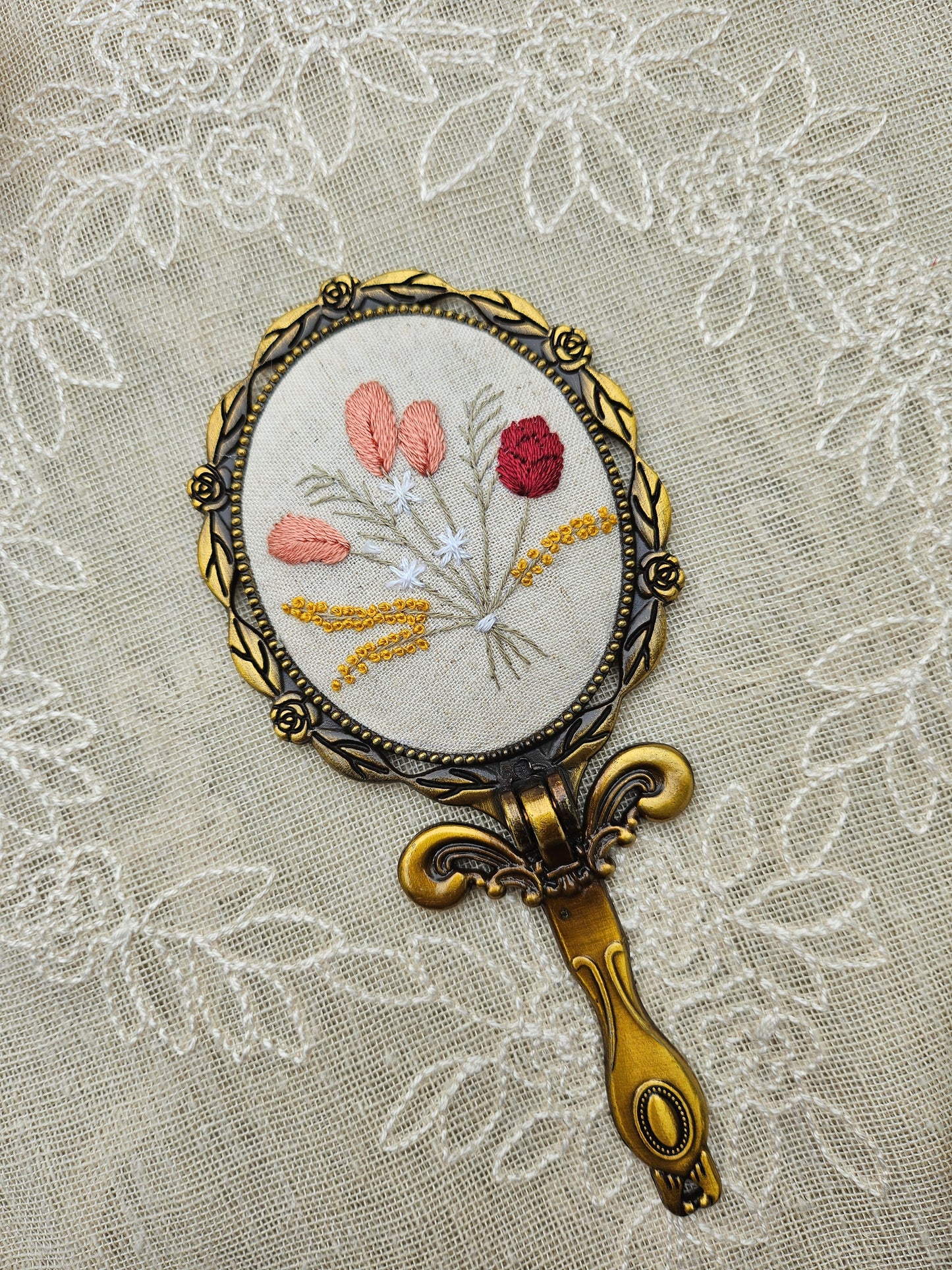 Handmade Vintage Embroidered Oval Mirror