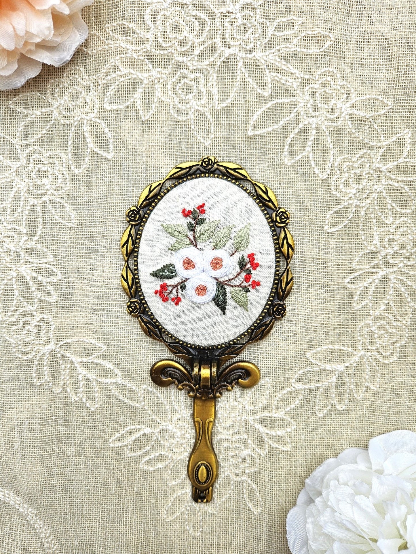 Handmade Vintage Embroidered Oval Mirror