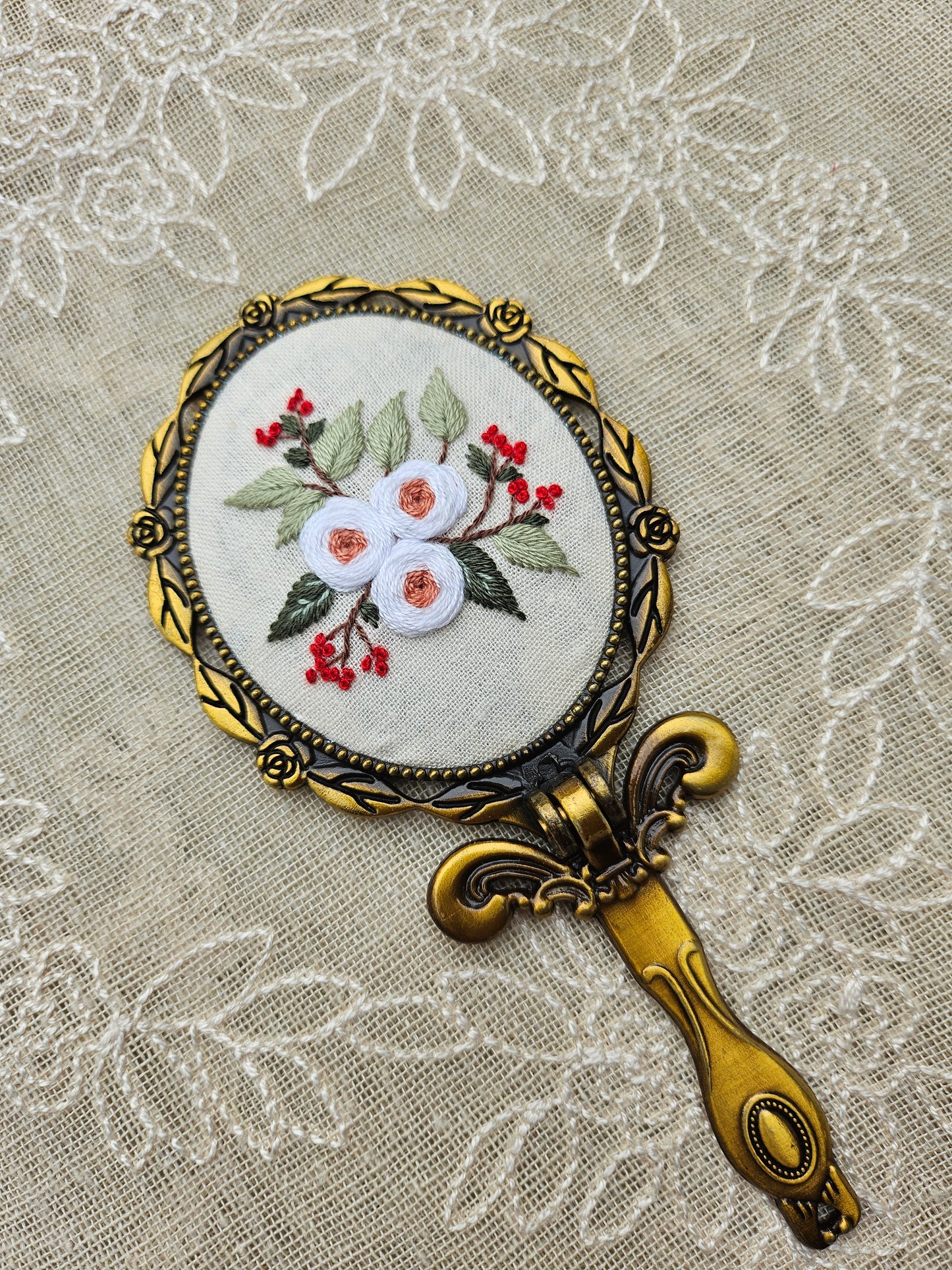 Handmade Vintage Embroidered Oval Mirror