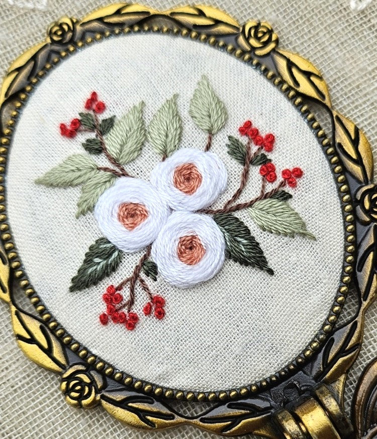 Handmade Vintage Embroidered Oval Mirror