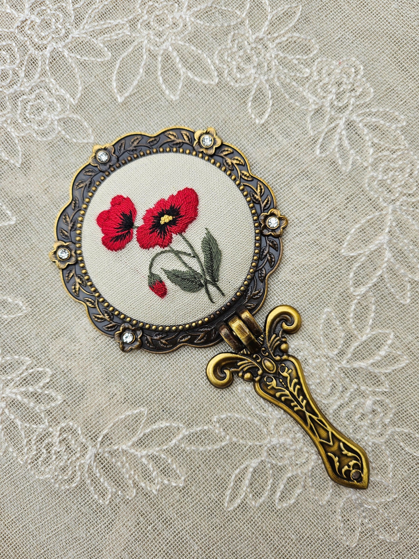 Handmade Vintage Embroidered Round Mirror