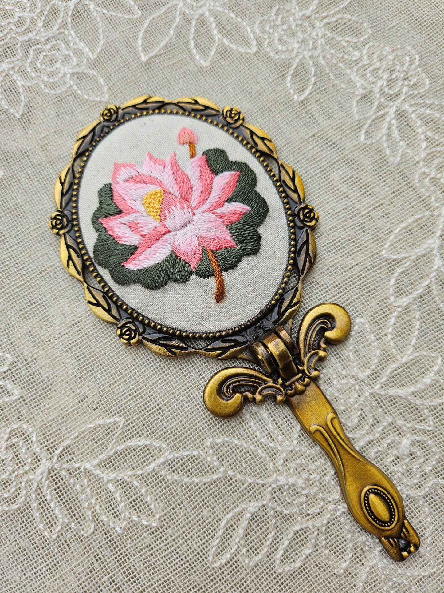 Handmade Vintage Embroidered Oval Mirror