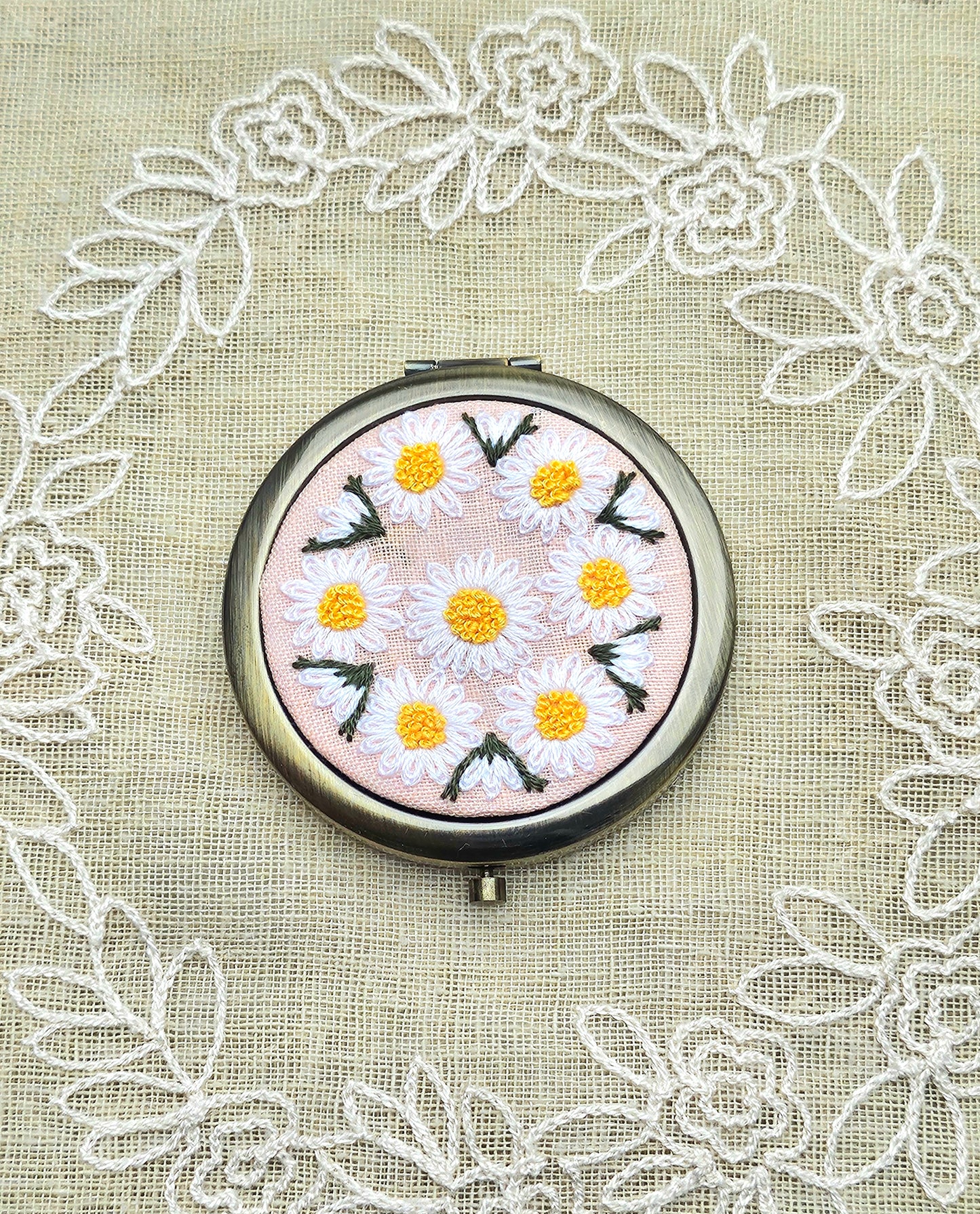 Handmade Vintage Embroidered Compact Mirror - Edition 3