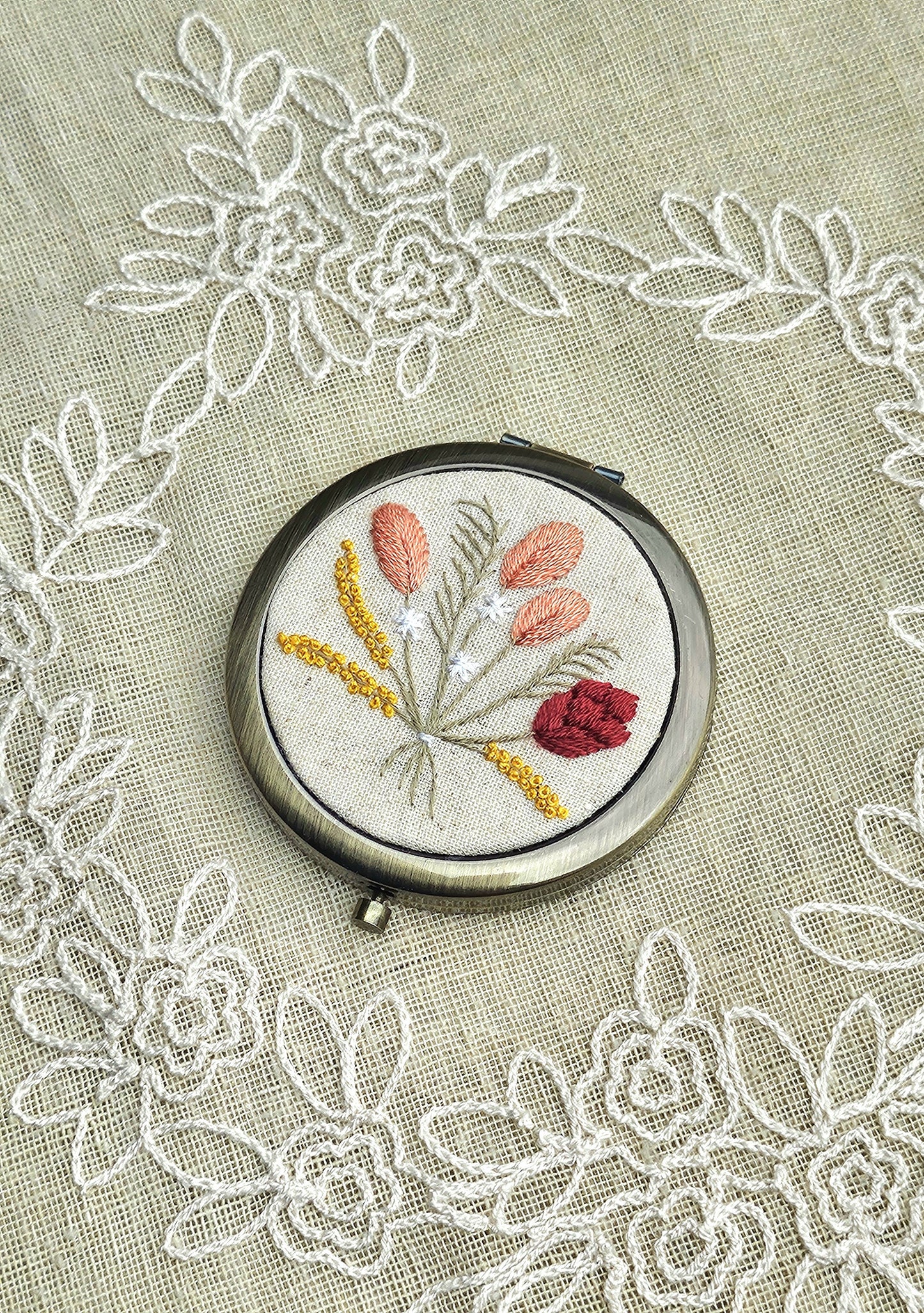 Handmade Vintage Embroidered Compact Mirror - Edition 3