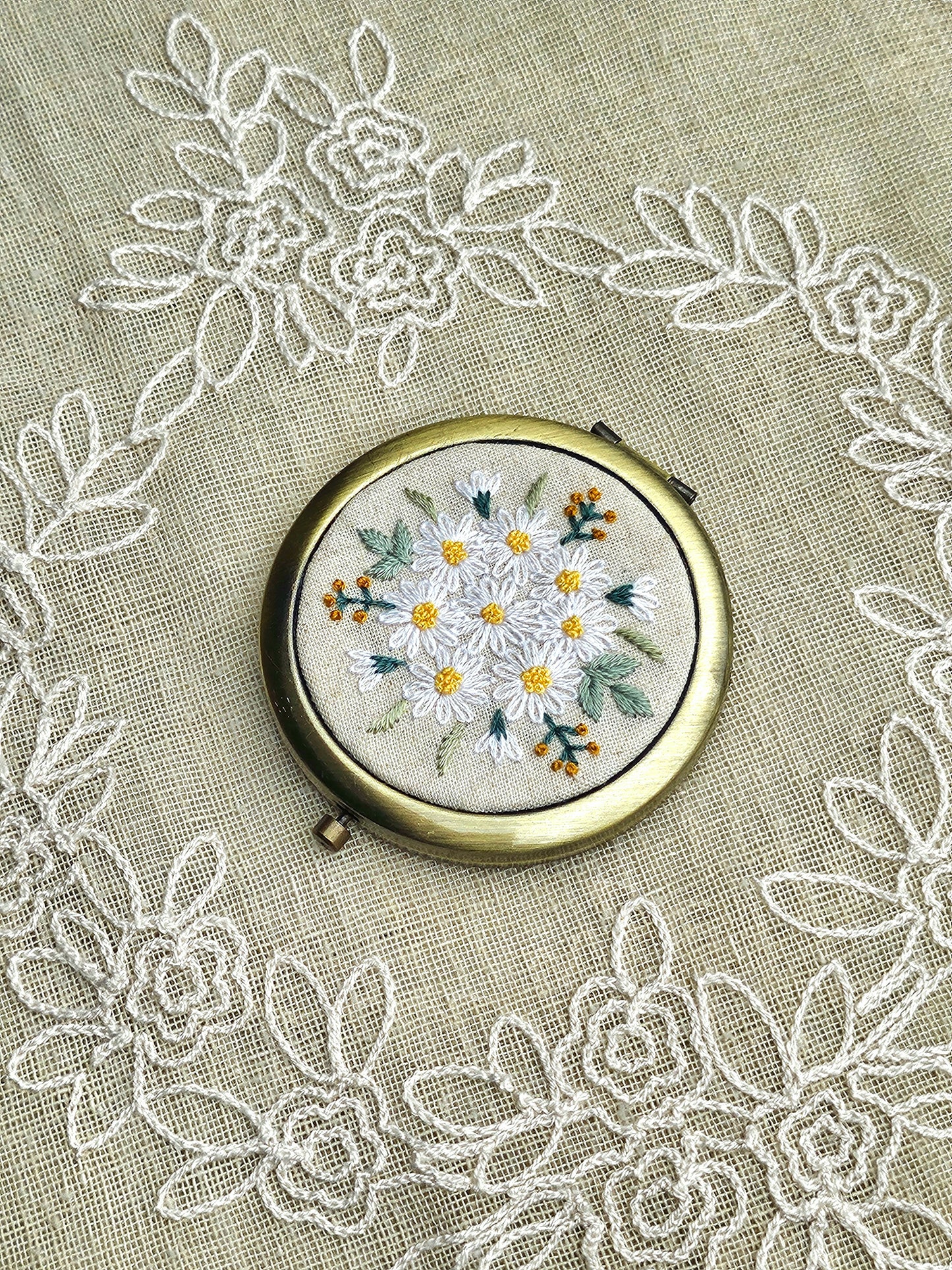 Handmade Vintage Embroidered Compact Mirror - Edition 3