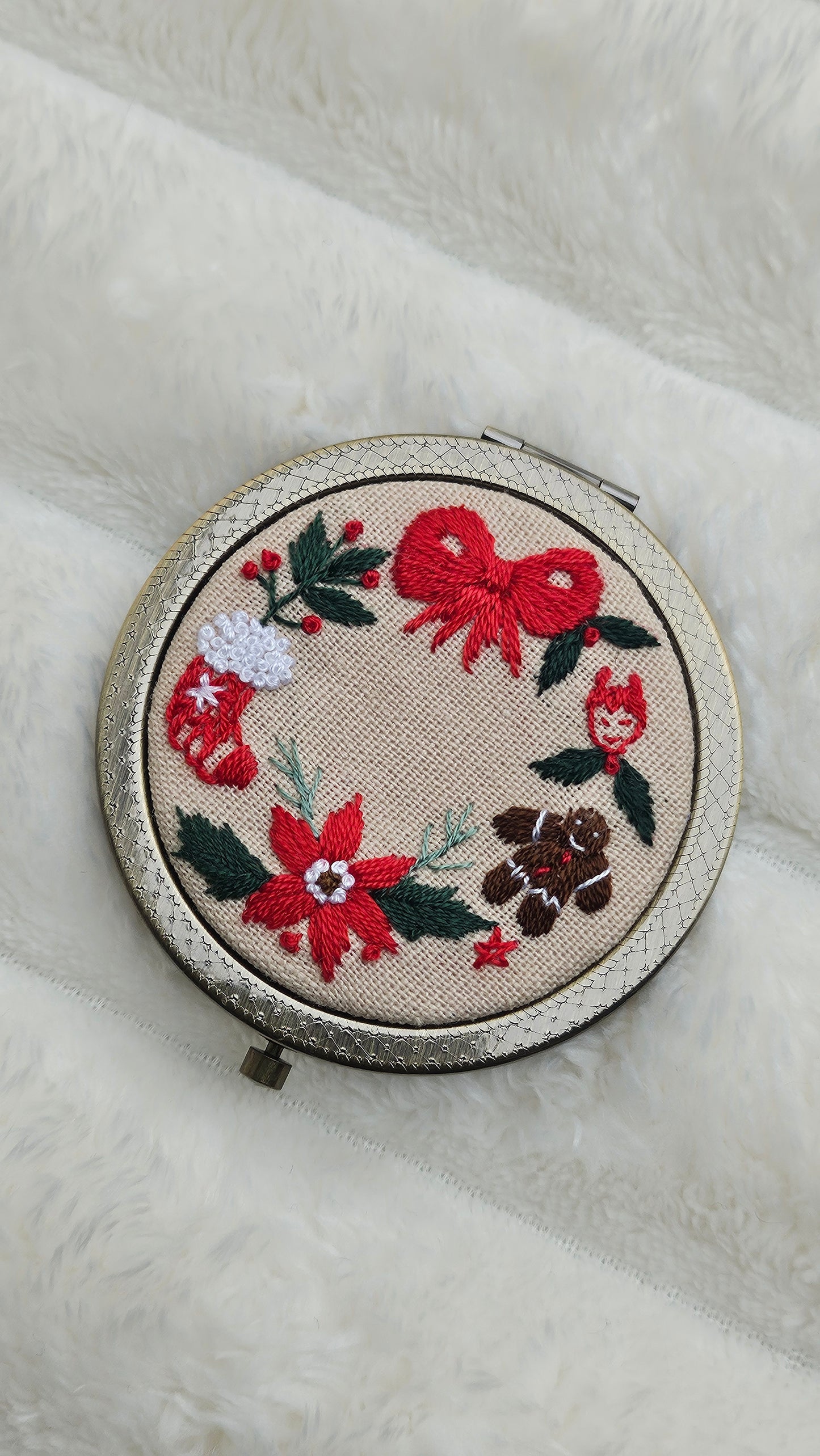 Embroidered Christmas Compact Mirror