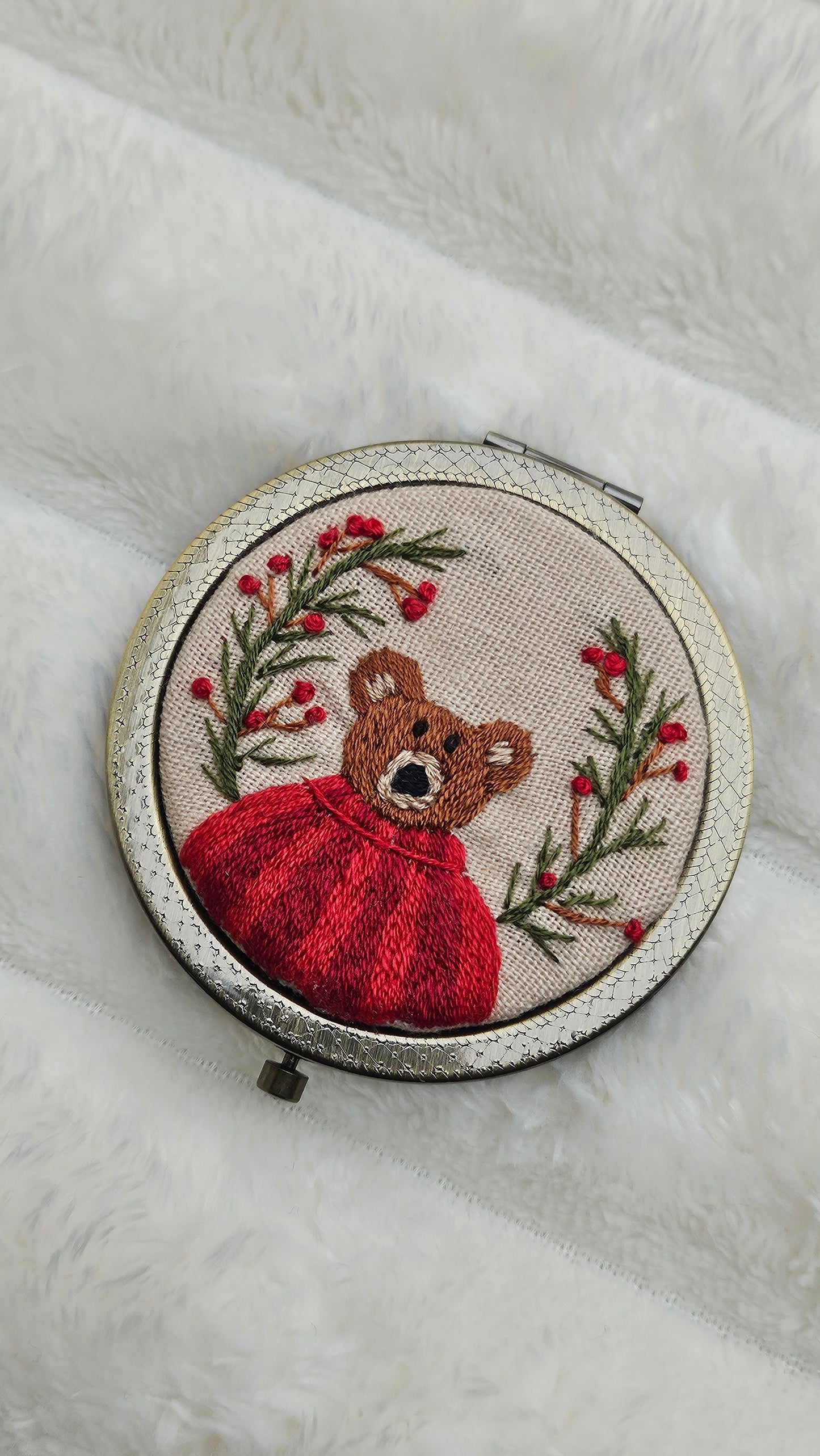 Embroidered Christmas Compact Mirror