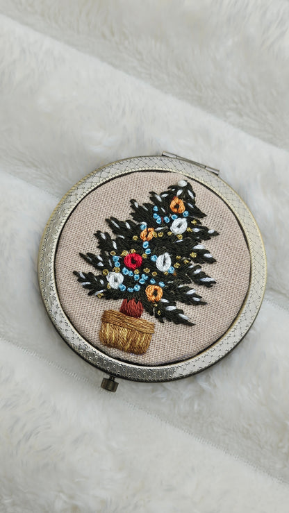 Embroidered Christmas Compact Mirror