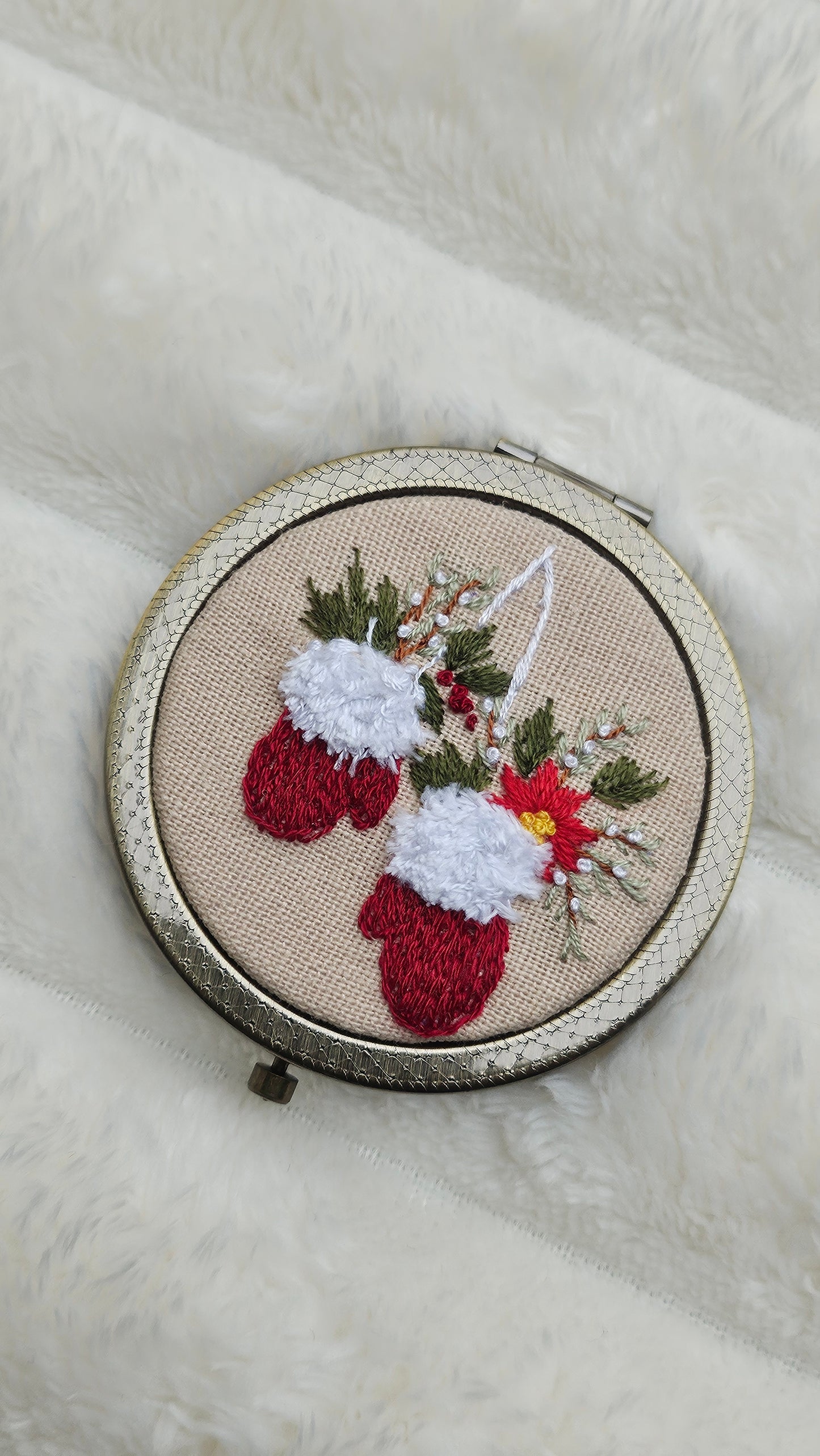 Embroidered Christmas Compact Mirror