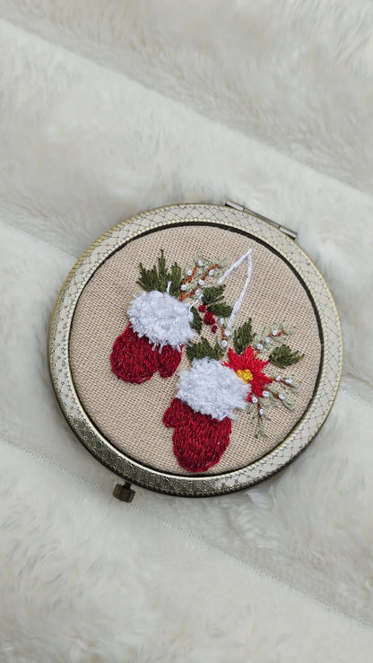 Embroidered Christmas Compact Mirror