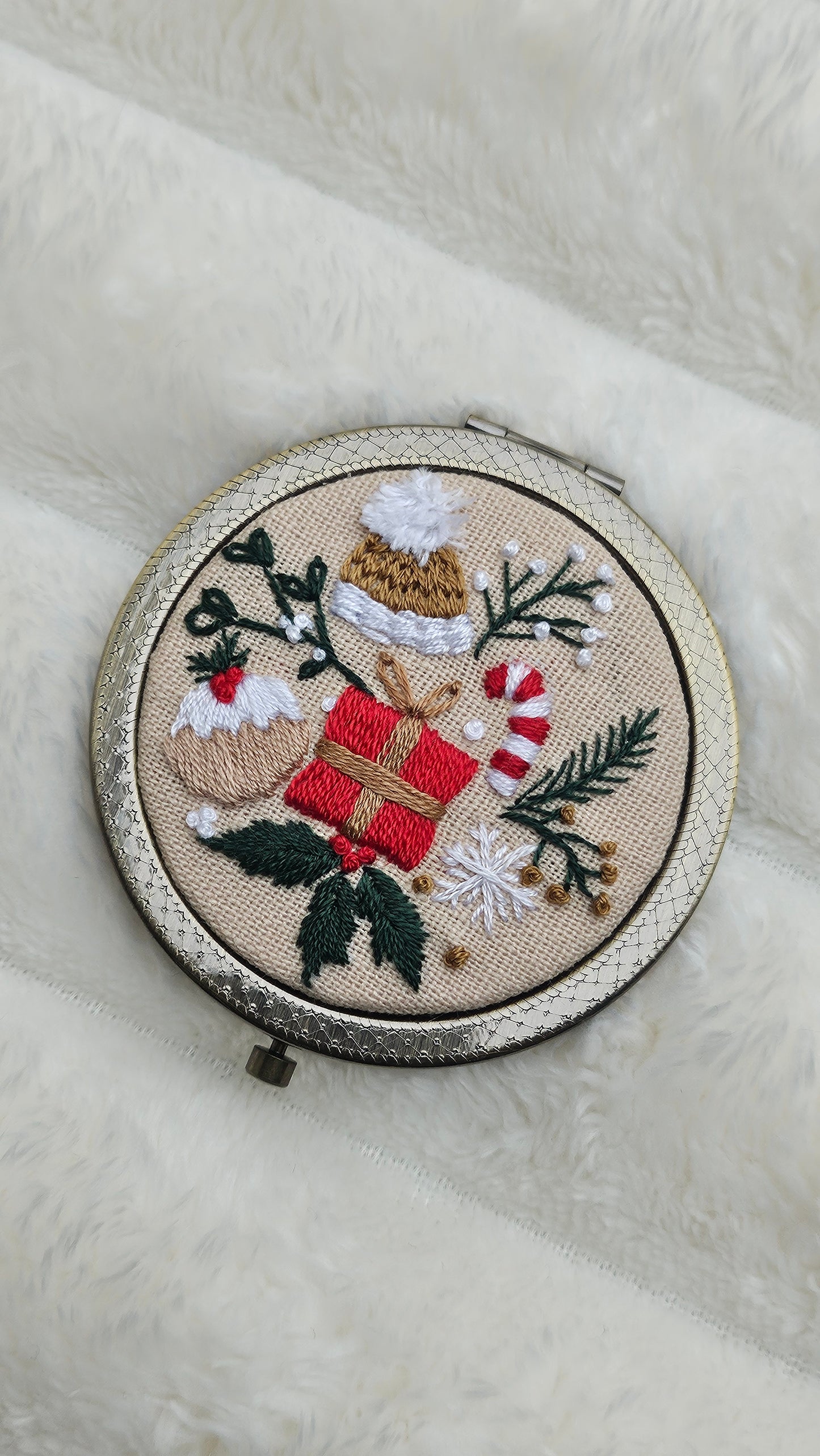 Embroidered Christmas Compact Mirror