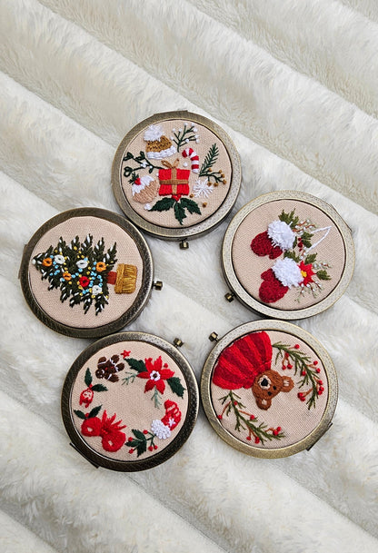 Embroidered Christmas Compact Mirror