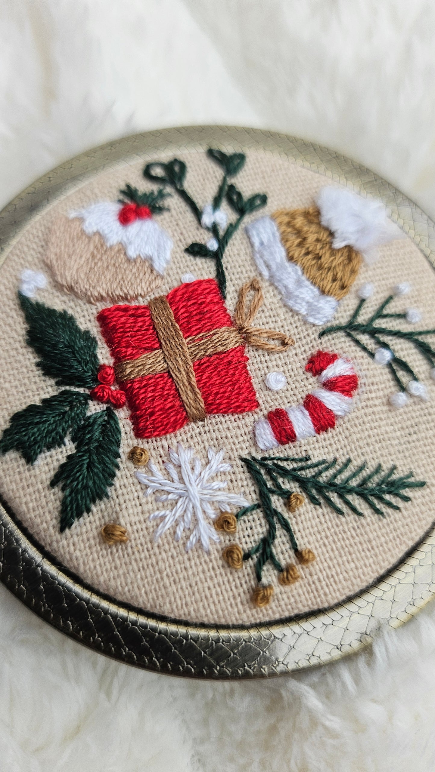 Embroidered Christmas Compact Mirror