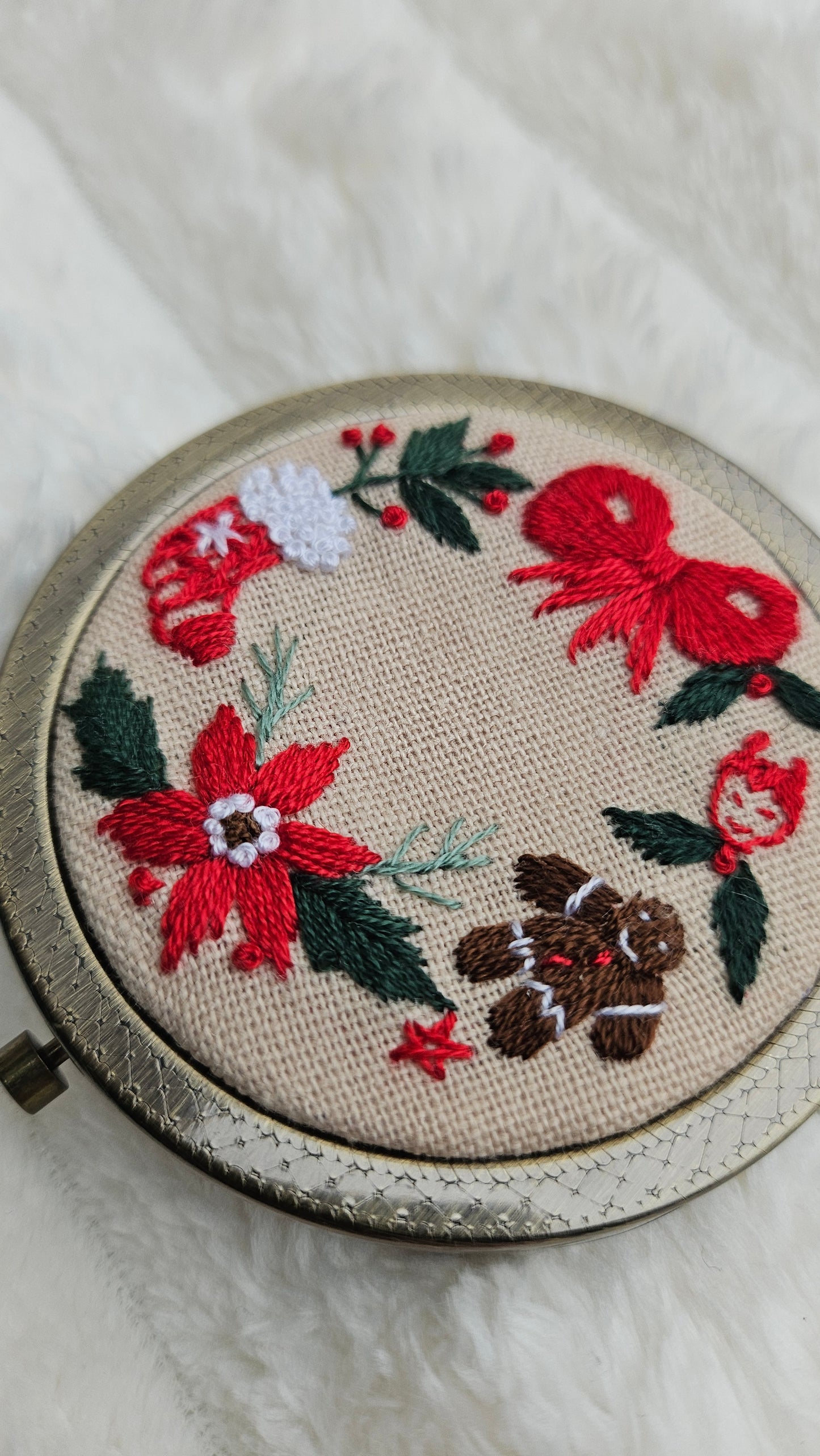 Embroidered Christmas Compact Mirror