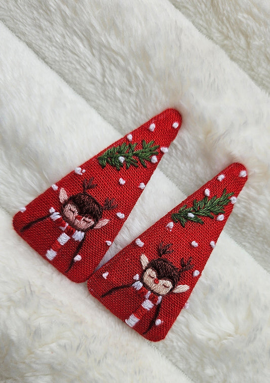 Embroidered Christmas Hairclip Set