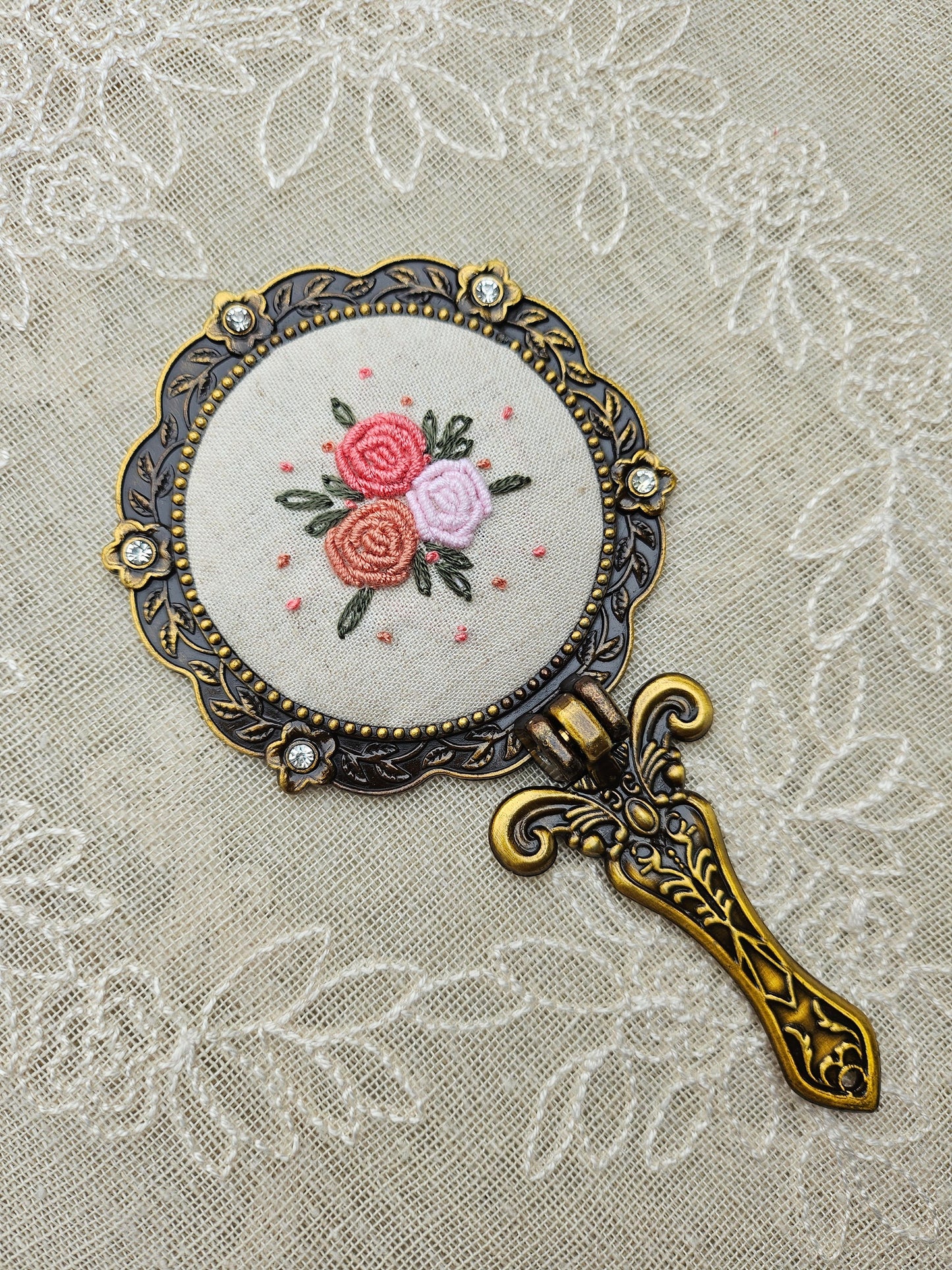 Handmade Vintage Embroidered Round Mirror