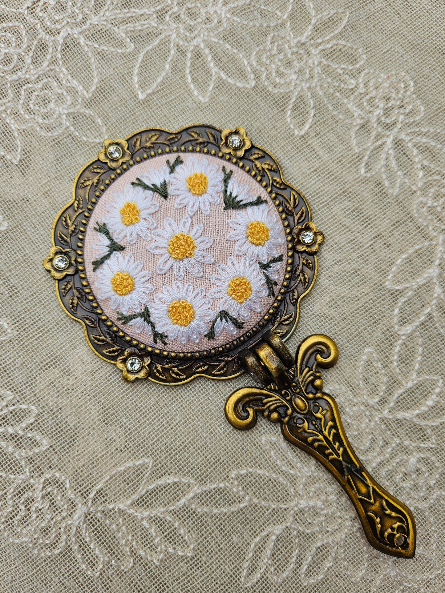 Handmade Vintage Embroidered Round Mirror